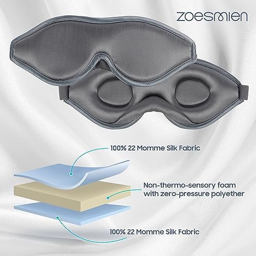 22mm Mulberry Silk Sleep Mask, 3D Lash Friendly Eye Mask Adjustable Gray - Image 3