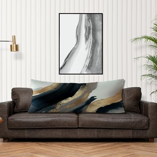 Black and Gold Abstract Body Pillow Covers 20x54, Mid Century Modern Black Gold - Image 4