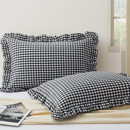 KKJIAF 2 Pcs Plaid Ruffle Pillow Case King Size by KKJIAF