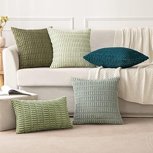 MIULEE Lumbar Corduroy Decorative Throw Pillow Covers 12x20 Olive Green - Image 6