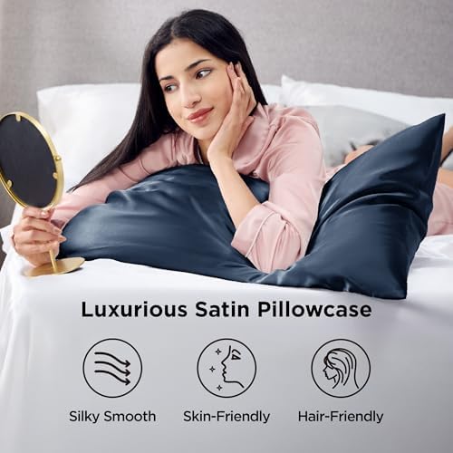 Bedsure Satin Pillowcases King Set of 2, Similar to Silk Pillow Cases Blue - Image 2