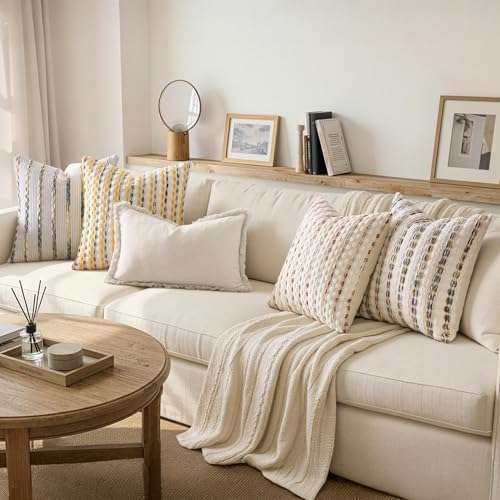 ANRODUO Boho Chenille Decorative Pillow Covers 20x20 Set of 2 Brown White - Image 2