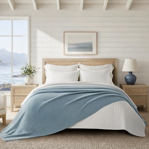 EVERGRACEHOME Chunky Chenille Knit Throw Blanket, Chambray Blue by EVERGRACE