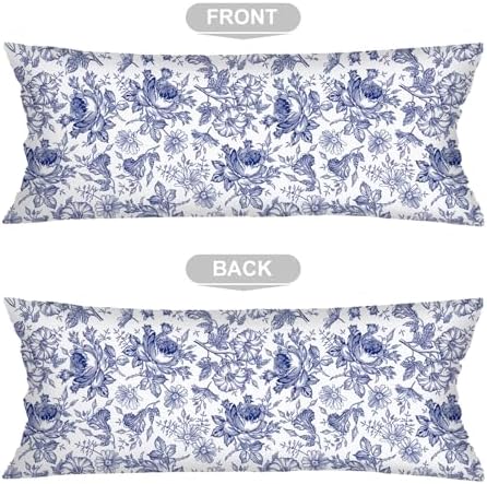 Blue and White Porcelain Floral Lumbar Pillow Cover 14x36 Long Body Pillow - Image 5