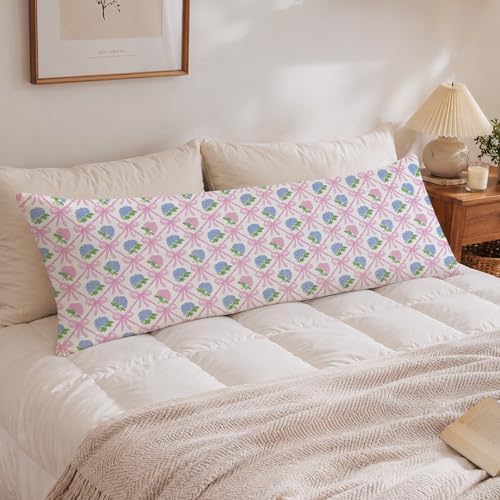Coquette Ribbon Bow Hydrangea Floral 20x54 Body Pillow Cover, Grandmillennial by Unknown