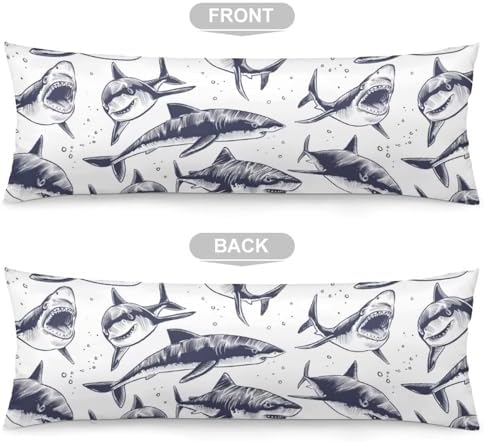 Navy Blue Sharks Swimming in Sea Body Pillow Cover - Image 3