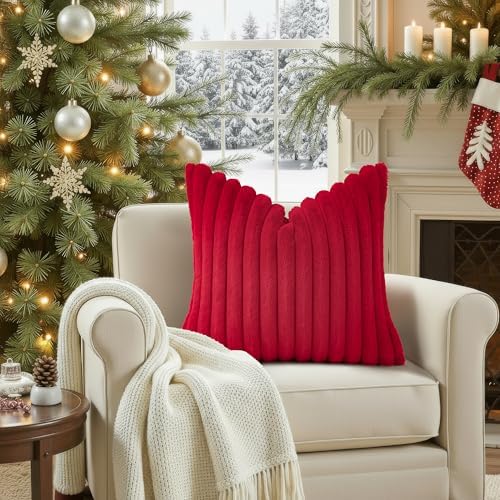 decorUhome Fall Faux Fur Throw Pillow Covers 20x20 Set of 2 Red - Image 4