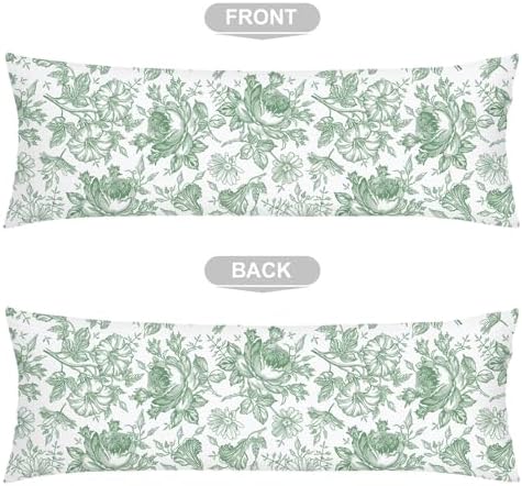 Sage Green and White Porcelain Floral Body Pillow Cover 20x54 Long Pillow Case - Image 3