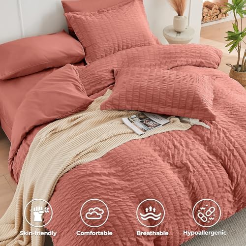 HYMOKEGE Coral Oversized King Comforter Set Seersucker 7 Pieces, All Season - Image 3
