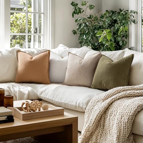 MIULEE Brown Boho Linen Decorative Pillow Covers 20x20 Inch Pack of 4 - Image 2