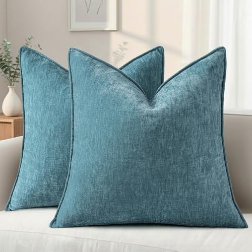 decorUhome Chenille Teal Velvet Throw Pillow Covers 20x20 Set of 2 by decorUhome