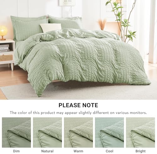 HYMOKEGE Light Green King Size Comforter Set Seersucker 7 Pieces, All Season - Image 6
