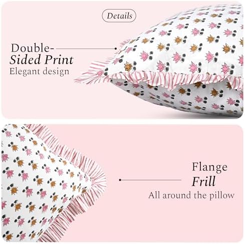 CPC Rosette Bloom Hand Block Print 100% Cotton Ruffle Throw Pillow Cover 24x24 - Image 2