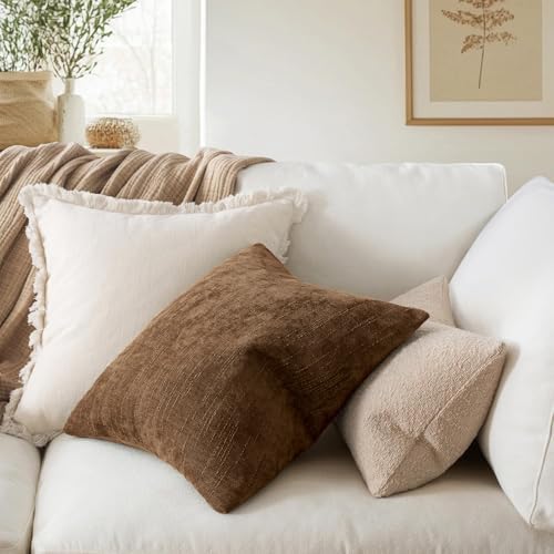 MIULEE Textured Chenille Throw Pillow Covers 18x18 Inch Honey Brown - Image 3