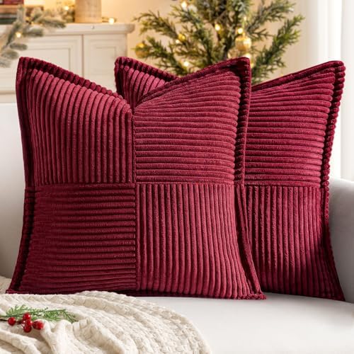MIULEE Decorative Euro Sham Throw Pillow Covers 24x24 Inch Burgundy 2 Pack by MIULEE