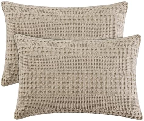 PHF 100% Cotton Waffle Pillow Shams King Size, 2 Pack 20" x 36" Soft by PHF