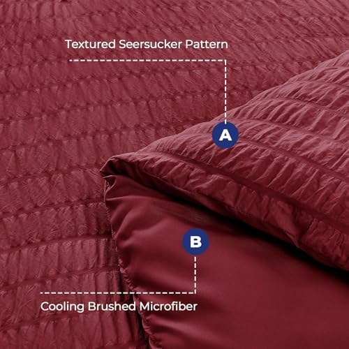 HYMOKEGE Burgundy Full Size Comforter Sets Seersucker 7 Pieces, All Season - Image 4