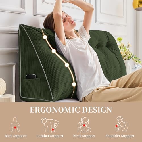 Sasttie Headboard Pillow Full, Wedge Pillow Headboard, Olive Green - Image 3