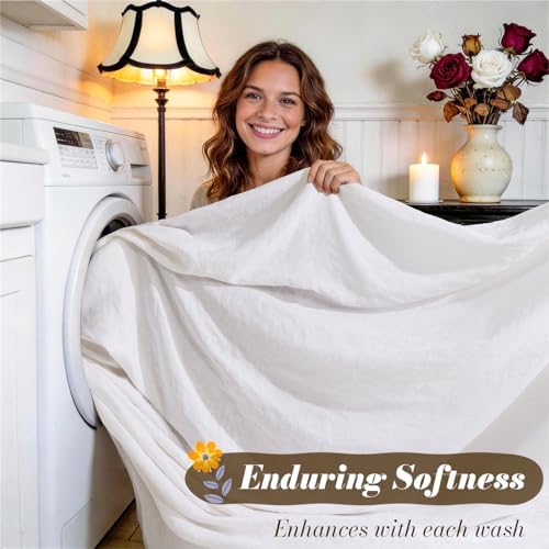 SONORO KATE 100% French Linen Cal King Size Sheets Set, Natural Flax Bedding - Image 5