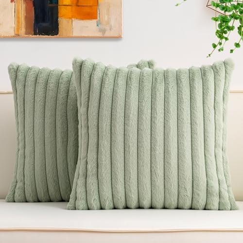 Pack of 2 Faux Fur Christmas Throw Pillow Covers 24x24 Inch, Sage Green by Unknown