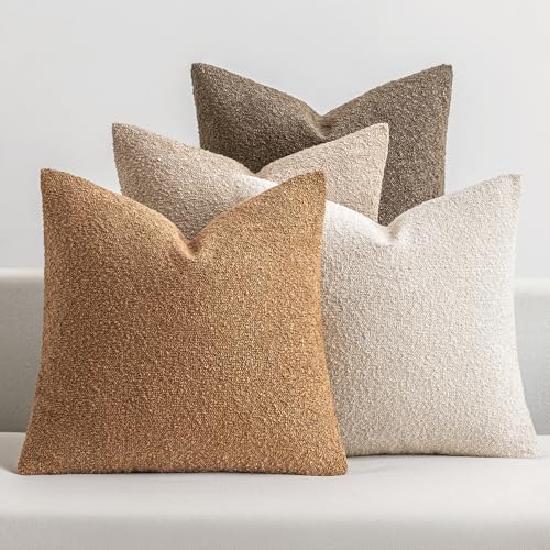 MIULEE Fall Euro Decorative Boucle Throw Pillow Covers 24x24 Brown Set of 4 by MIULEE
