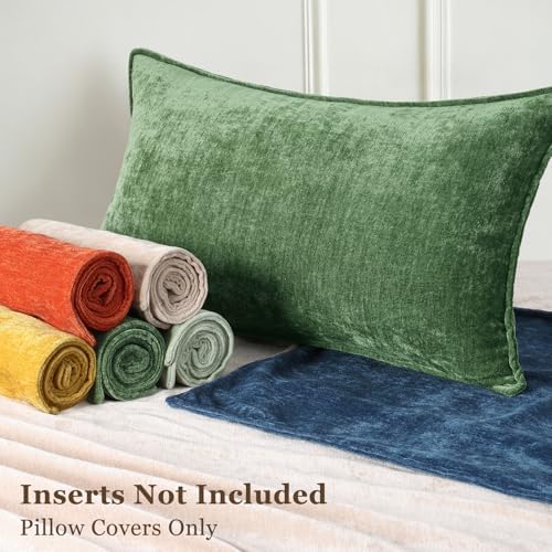decorUhome Chenille Olive Green Velvet Throw Pillow Covers 26x26 Set of 2 - Image 5