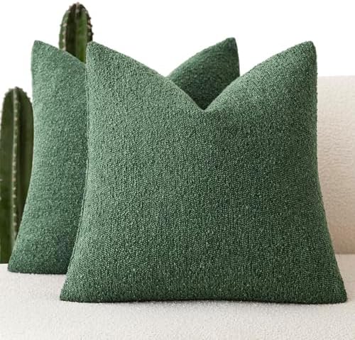 Foindtower Decorative Textured Boucle Throw Pillow Covers 26x26 Pine Green by Foindtower