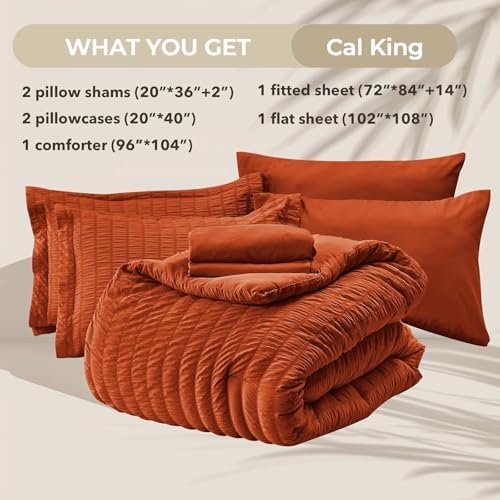 HYMOKEGE Burnt Orange California King Comforter Set Seersucker 7 Pieces - Image 5