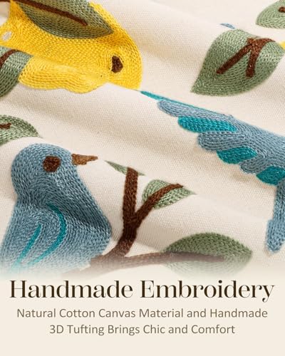 Embroidered Throw Pillow Covers 18x18 Inch, Bird Lemon - Image 2