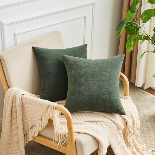 GAWAMAY Dark Green Chenille Throw Pillow Covers 20x20 Set of 2 - Image 2