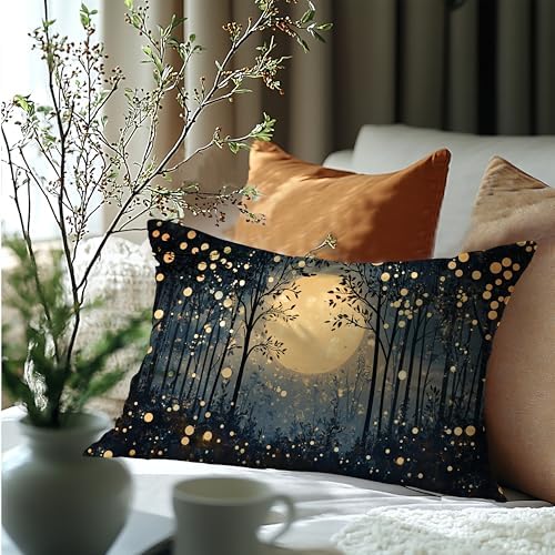 Vintage William Morris Inspired Gold Moon Pillow Covers 20x12, Rustic Black and - Image 6