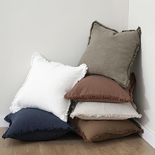 Foindtower Decorative Linen Fringe Throw Pillow Covers 20×20 Inch - Image 6