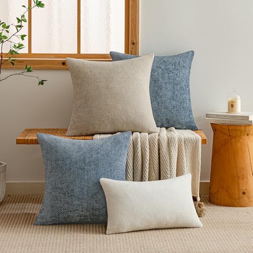 a moment Blue Chenille Throw Pillow Covers 22x22 Inch Pack of 2 Modern - Image 6