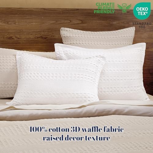 PHF Cotton Ruffle Waffle Pillow Shams King Size 20" x 36", No Insert - Image 3