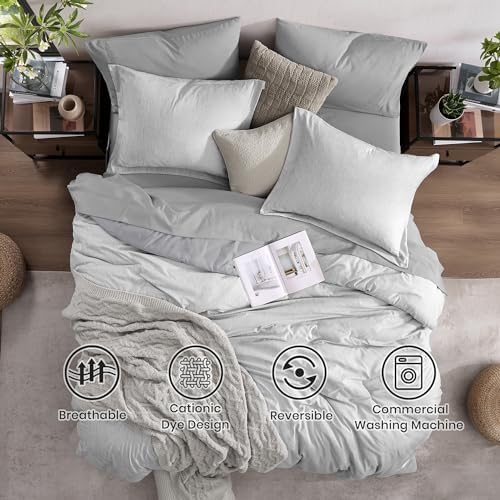 Monbix King Comforter Set 7 Pieces Light Grey Cationic Dyeing Bed in a Bag - Image 2