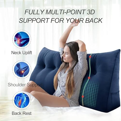 WOWMAX Headboard Pillow King Bed Wedge Pillow Headboard Reading, Deep Blue - Image 2