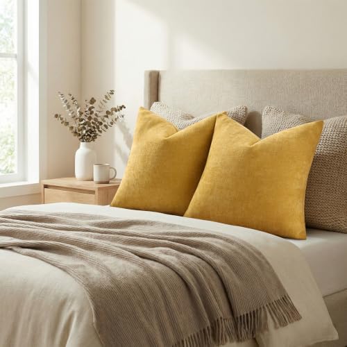 decorUhome Chenille Throw Pillow Covers 16x16 Set of 2, Mustard Yellow - Image 7