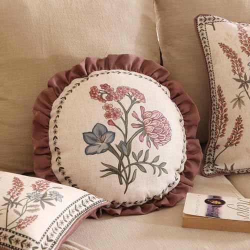 ISAENNE Designer Vintage Linen Throw Pillow Cover, Diameter 16"-Helena D - Image 7