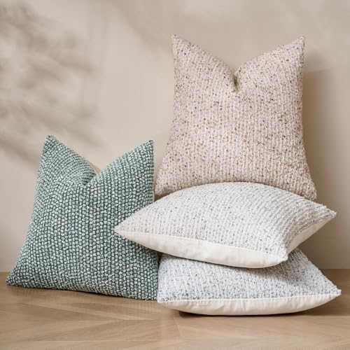 DEZENE 26x26 Beige Euro Sham Pillow Cover Striped Textured Boucle Chic Morden - Image 6