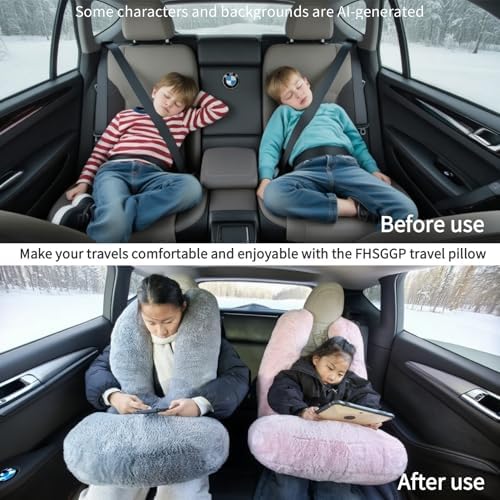FHSGGP Travel Pillow Car Pillow Kid Car Sleeping Large Brown - Image 3