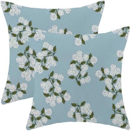 AEIOAE Spring Pillow Covers 18x18 Inch Set of 2, Baby Blue Green Hydrangea by AEIOAE