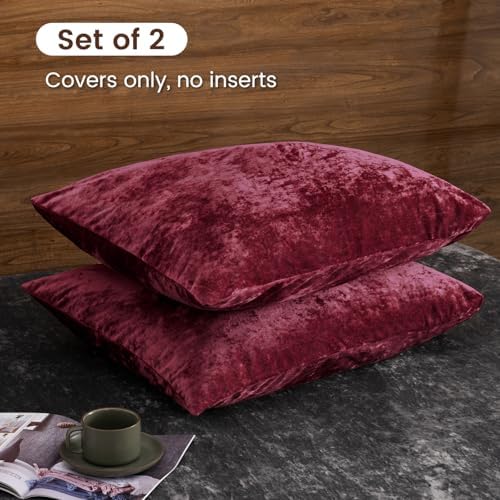 PHF Truly Velvet Pillowcases Standard Size 20" x 26", Wine Red, No Insert - Image 4
