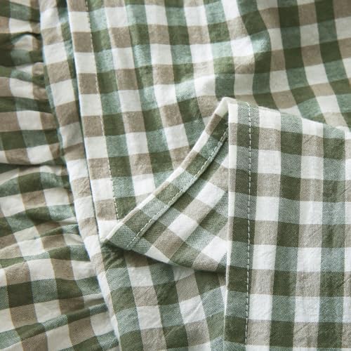 Mywinlle Sage Green Plaid Gingham Ruffle Pillow Shams Queen Size 20"x30" - Image 5