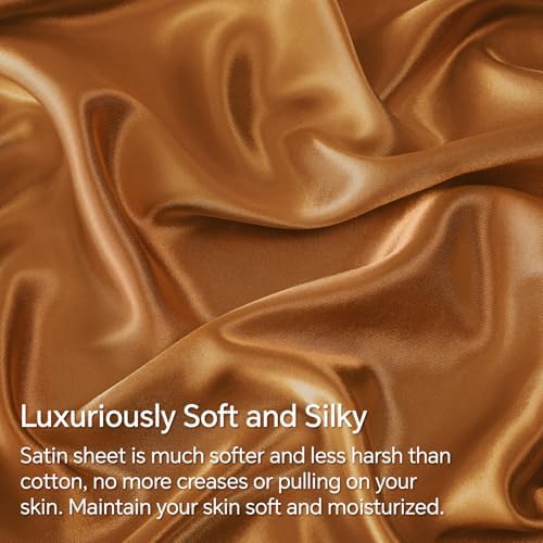 BEDELITE Satin Sheets Queen Size Bed Set, Burnt Orange, 4 Pieces - Image 3