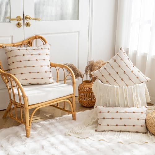 YEENAASY Boho Throw Pillow Covers 16x16 Set of 2 Farmhouse Pillow Cases - Image 4