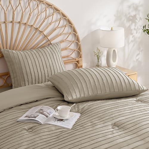 JELLYMONI Khaki Striped Tufted Pillowcases King Size - Image 2