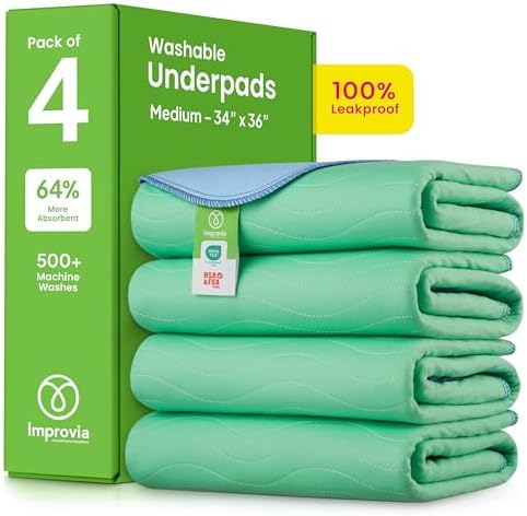 IMPROVIA® Washable Underpads, Heavy Absorbency Reusable Incontinence Pads by IMPROVIA