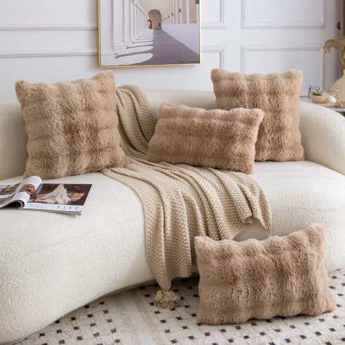 MADIZZ Pack of 2 Thick Plush Faux Wool Throw Pillow Covers Soft Boho Throw - Image 4