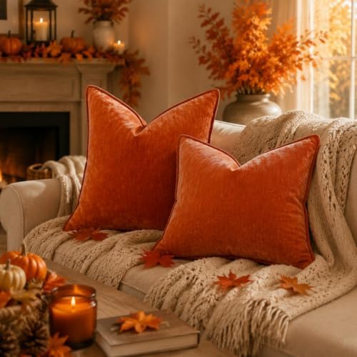 decorUhome Chenille Rust Velvet Throw Pillow Covers 18x18 Set of 2 - Image 5