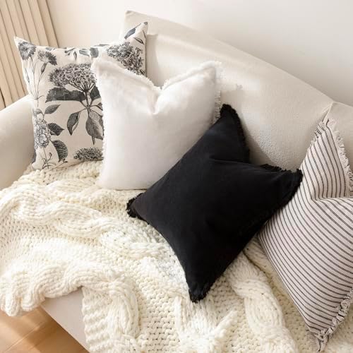 Foindtower Decorative Linen Fringe Throw Pillow Covers 20×20 Inch - Image 6